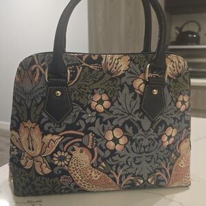 Floral Tapestry Handbag - Blue and Black